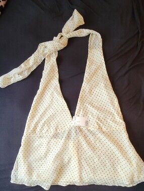 Divided Halter Polka Dot Bandeau - Cream with Black Dots
